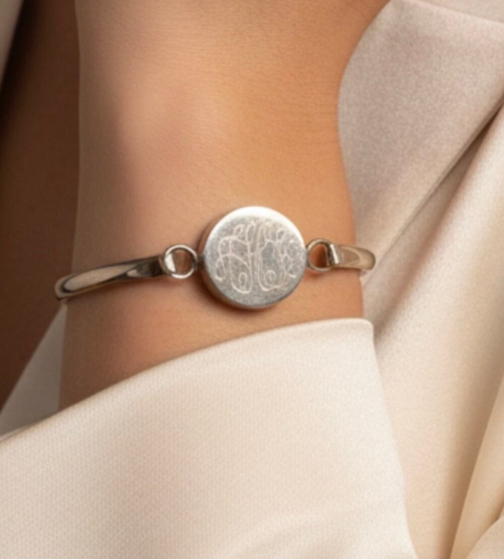 Vintage Sterling Silver 925 Bangle Bracelet Monogram 7 Inch